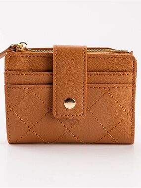 Quilted Tan Women's Card Wallet with Snap Closure